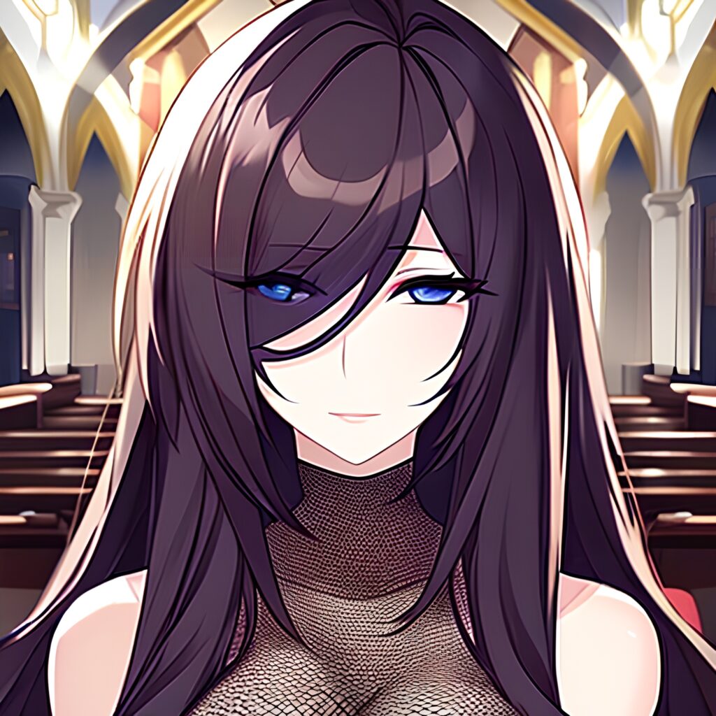 fishnet church long hair messy hair brunette woman 