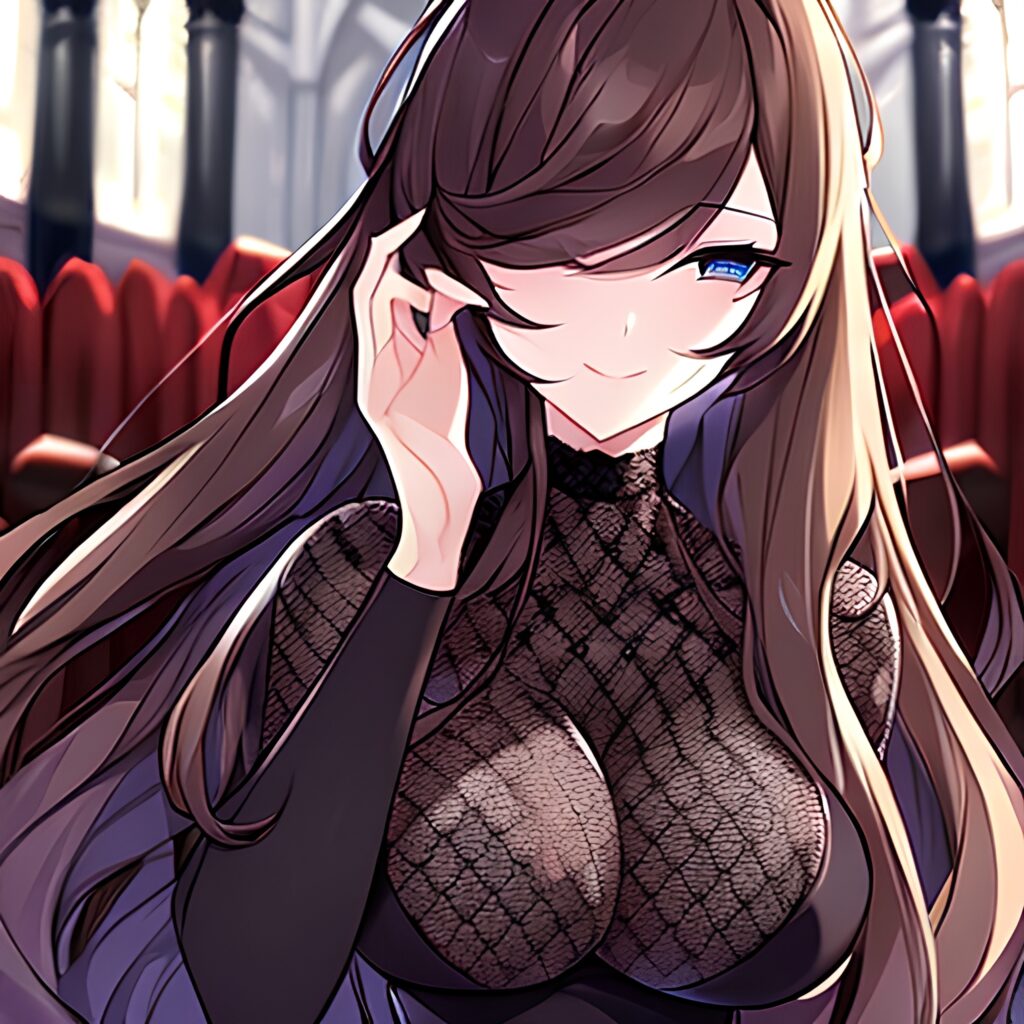 fishnet church long hair messy hair woman brunette 