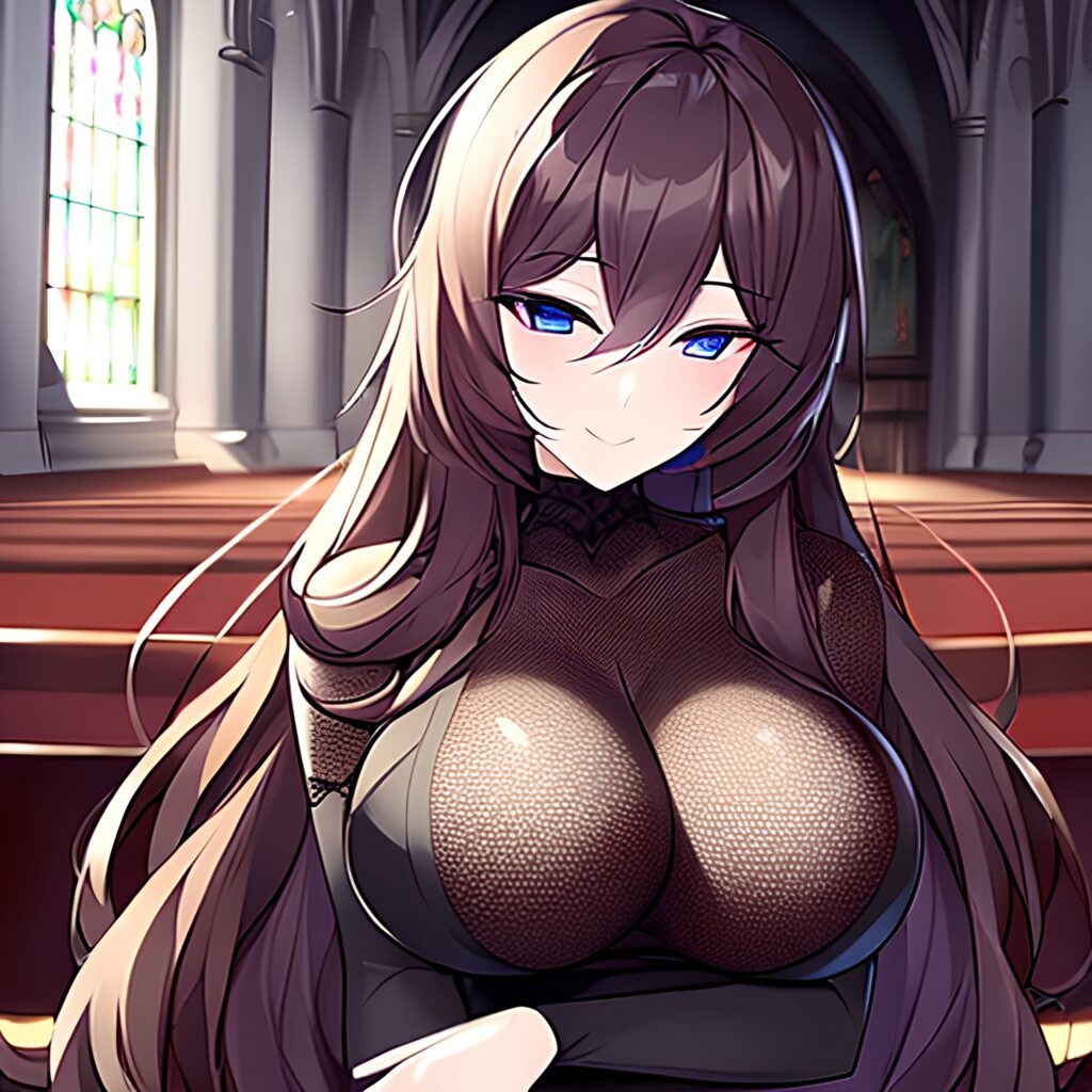 fishnet church long hair messy hair woman brunette 