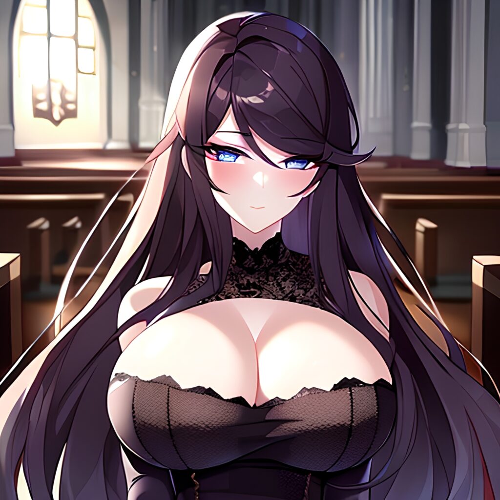 fishnet church long hair woman brunette messy hair 