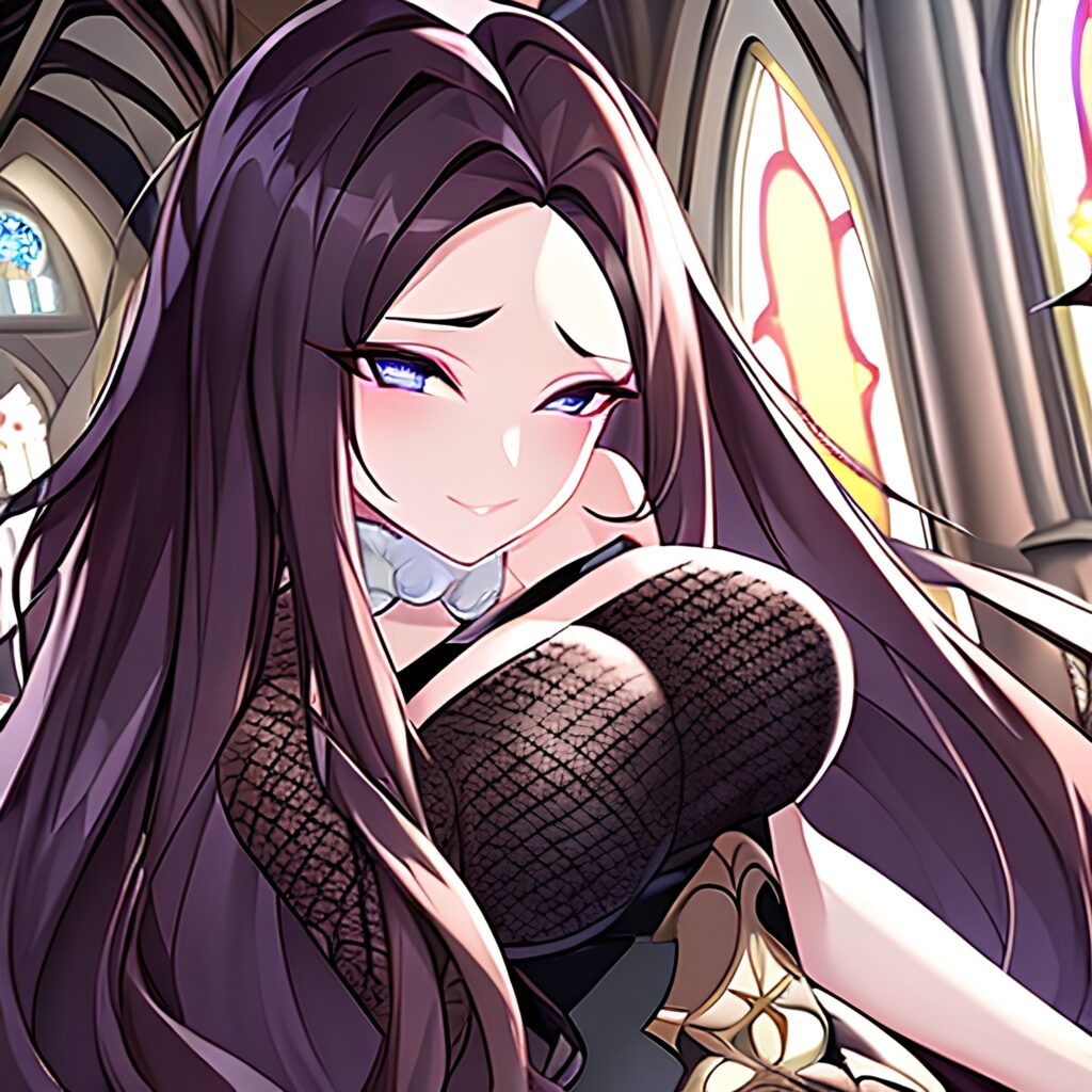 fishnet church long hair woman brunette messy hair 