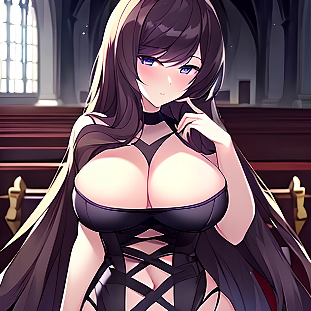 fishnet church long hair woman brunette messy hair 