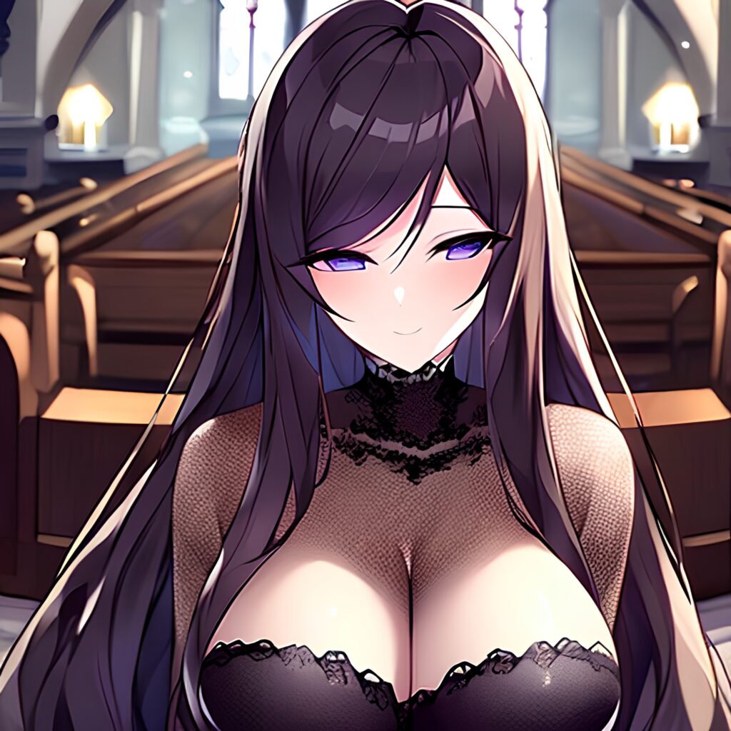 fishnet church long hair woman brunette messy hair 