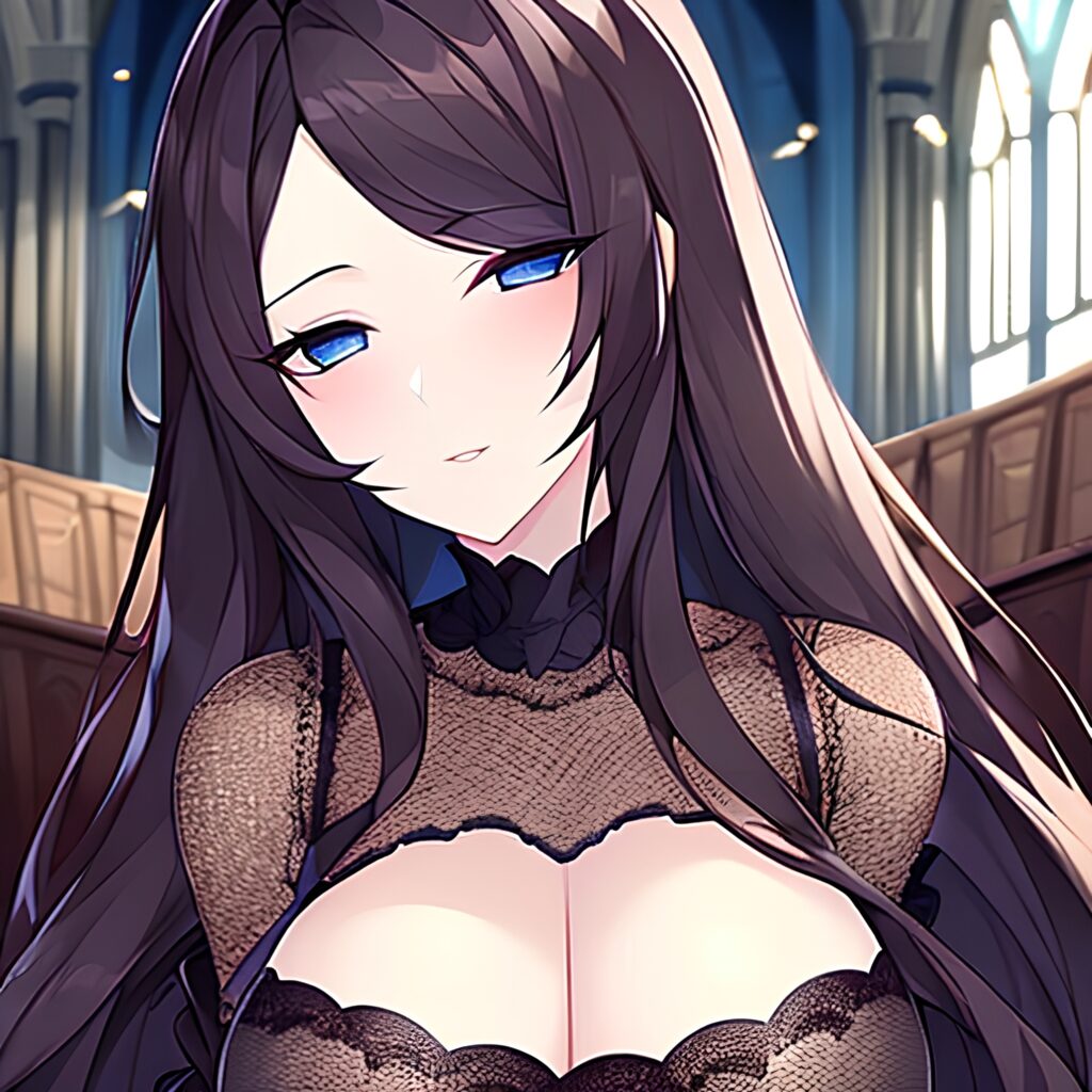 fishnet church long hair woman brunette messy hair 