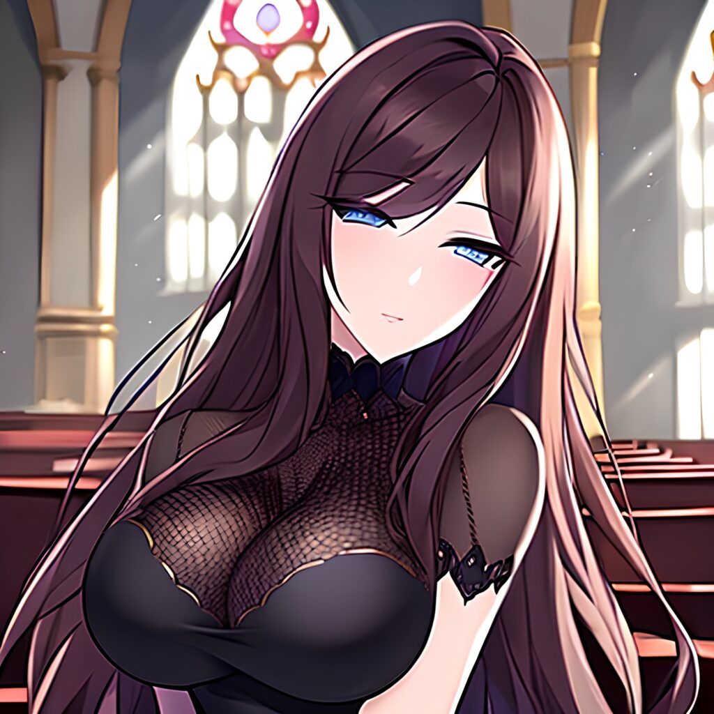 fishnet church long hair woman messy hair brunette 