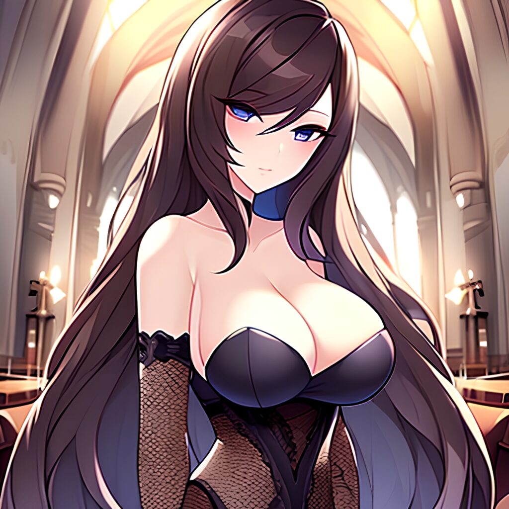 fishnet church long hair woman messy hair brunette 