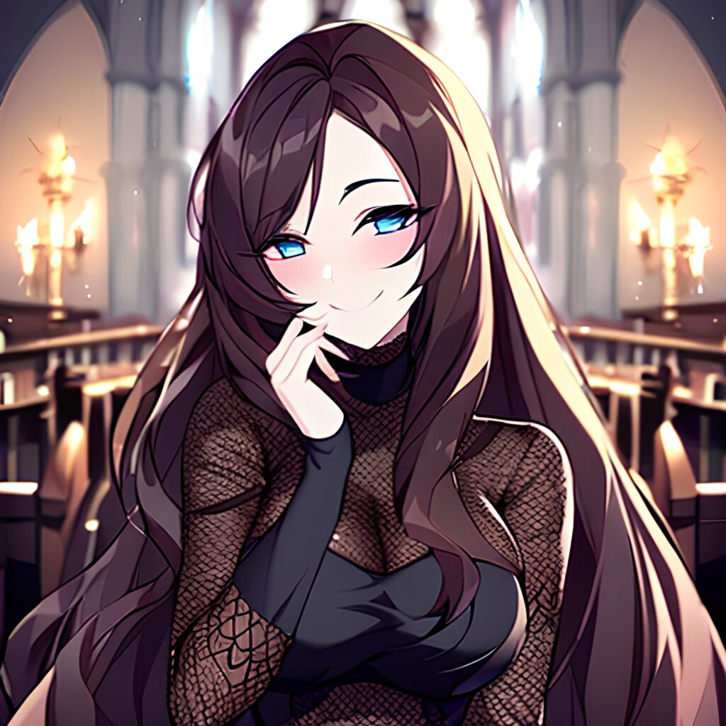 fishnet church messy hair brunette long hair woman 