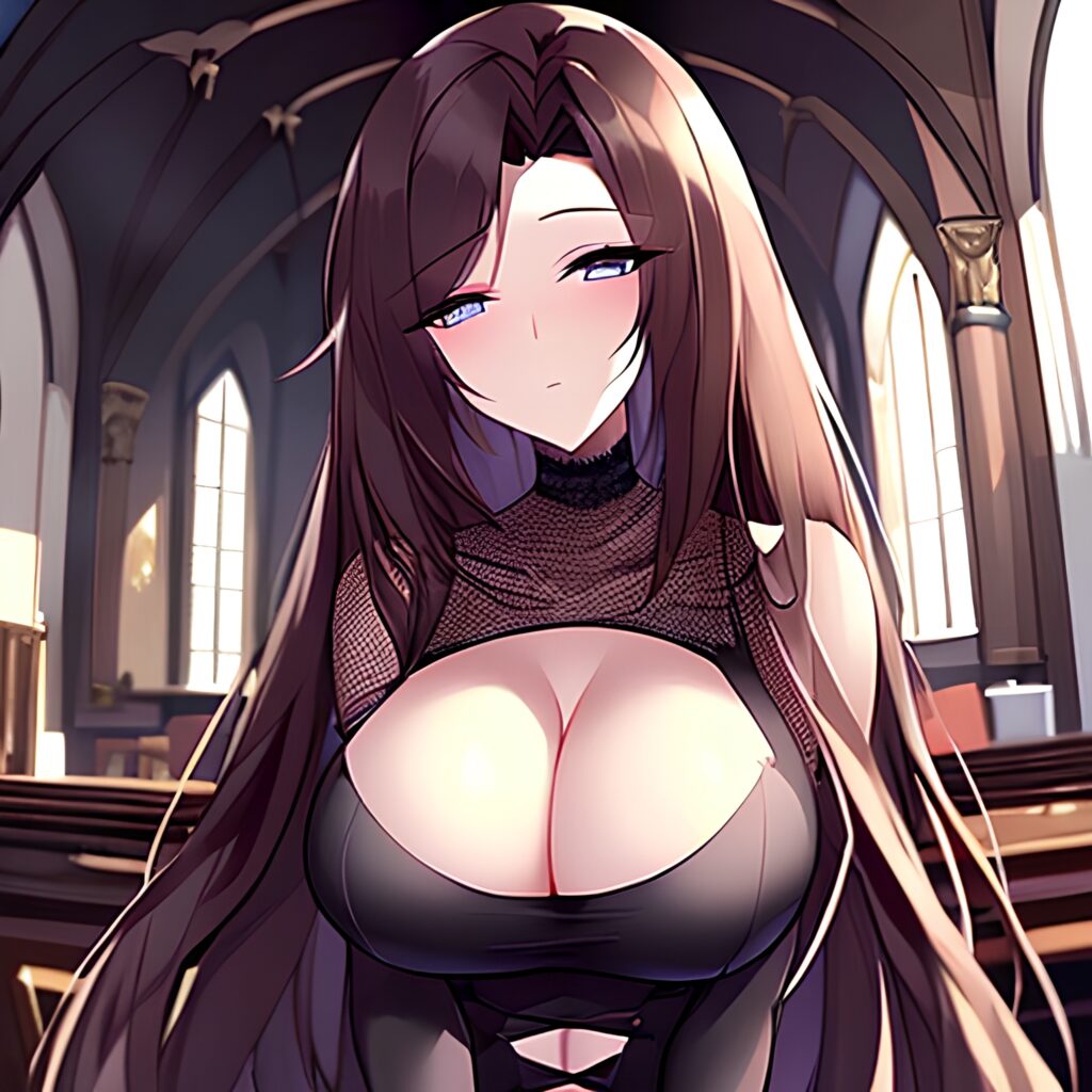fishnet church messy hair brunette woman long hair 