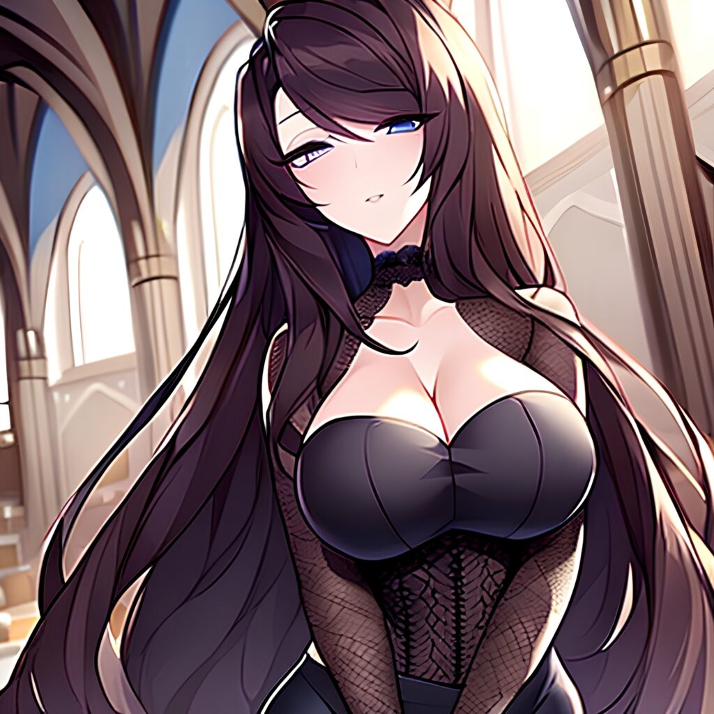 fishnet church messy hair brunette woman long hair 