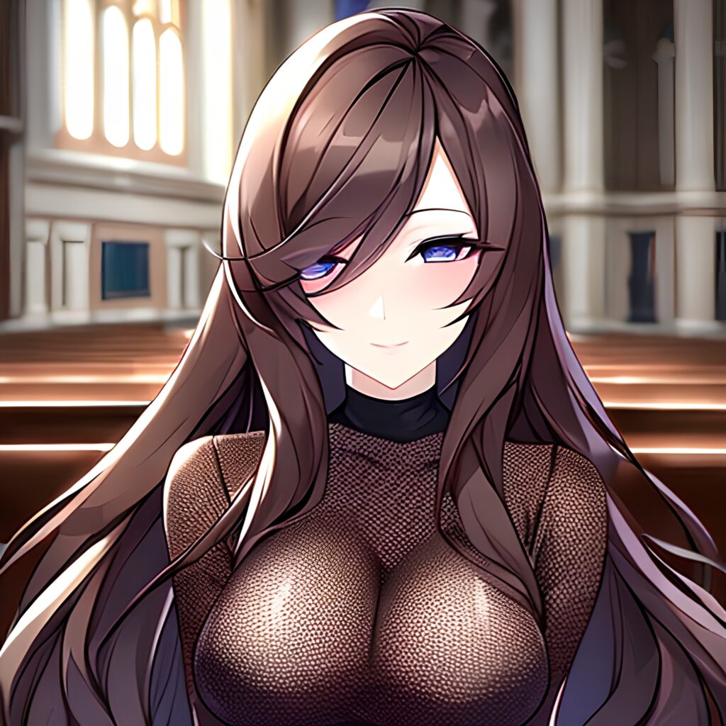 fishnet church messy hair brunette woman long hair 