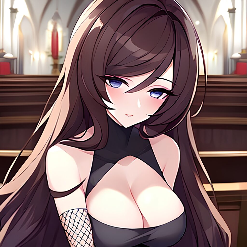 fishnet church messy hair long hair woman brunette 