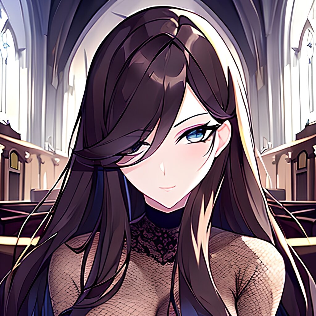 fishnet church messy hair long hair woman brunette 