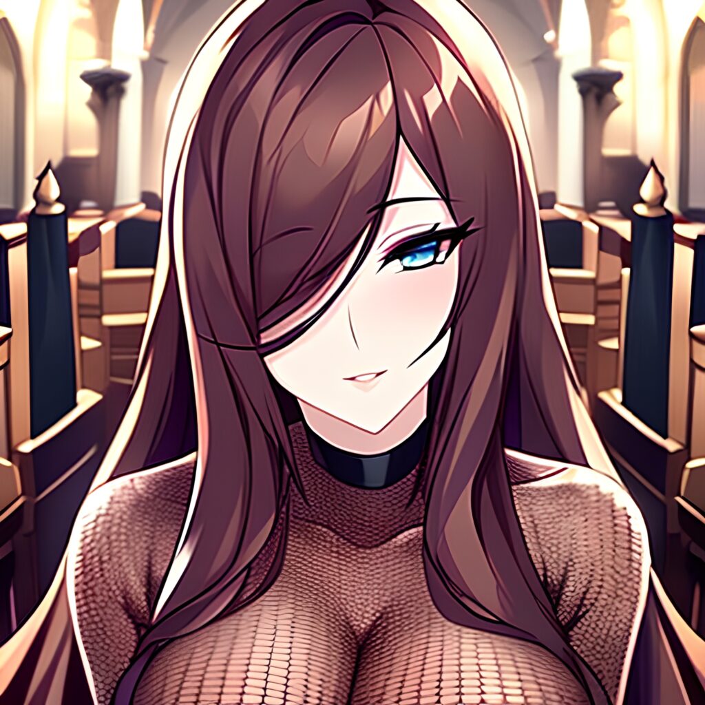 fishnet church messy hair woman brunette long hair 