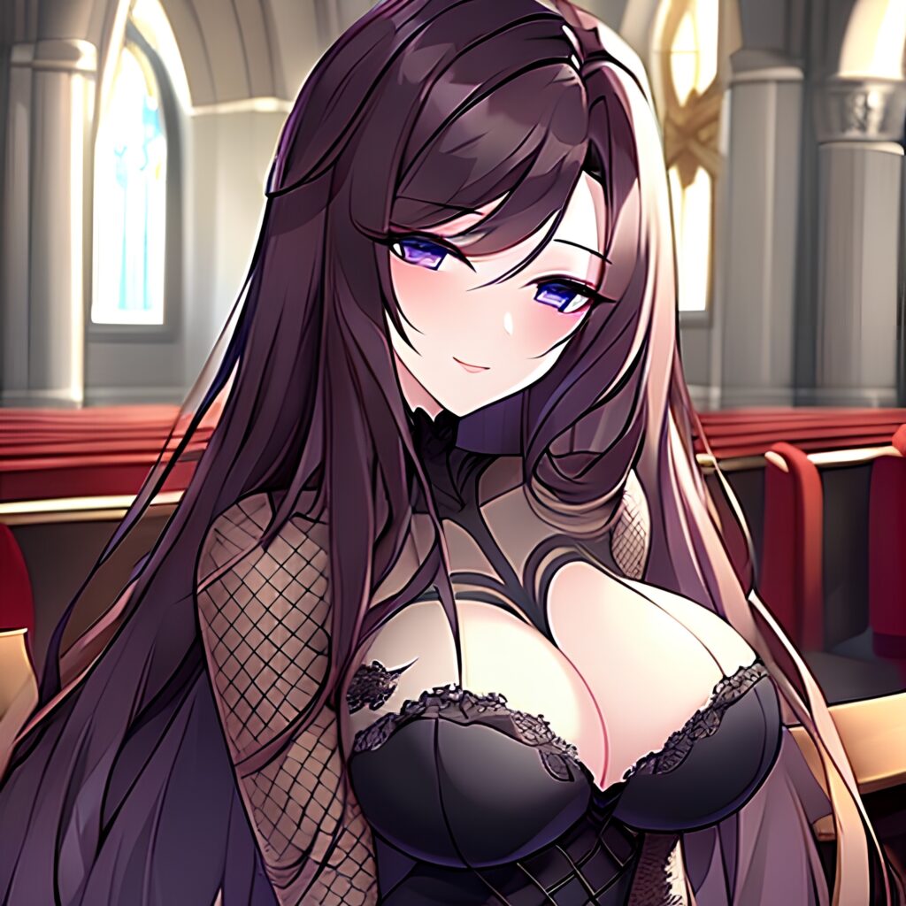 fishnet church messy hair woman brunette long hair 