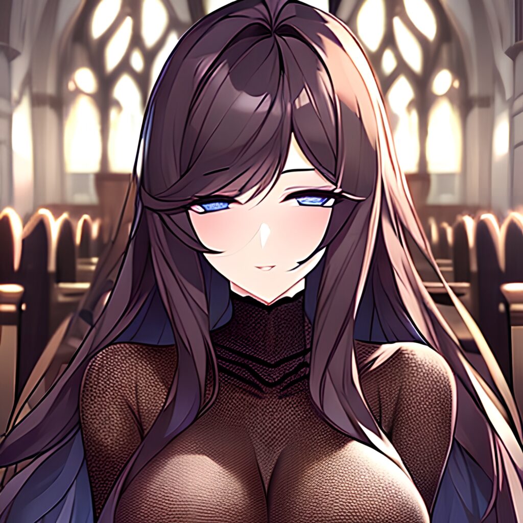 fishnet church messy hair woman brunette long hair 