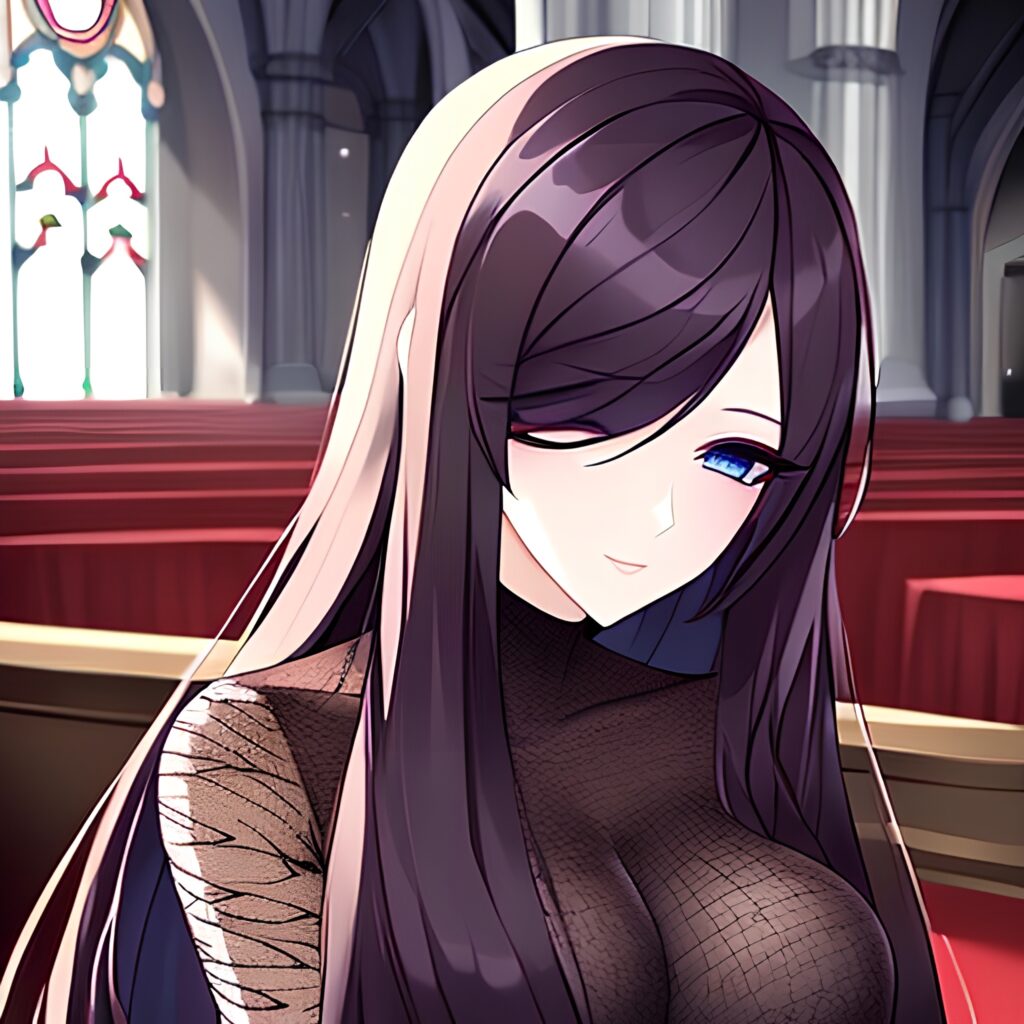 fishnet church messy hair woman brunette long hair