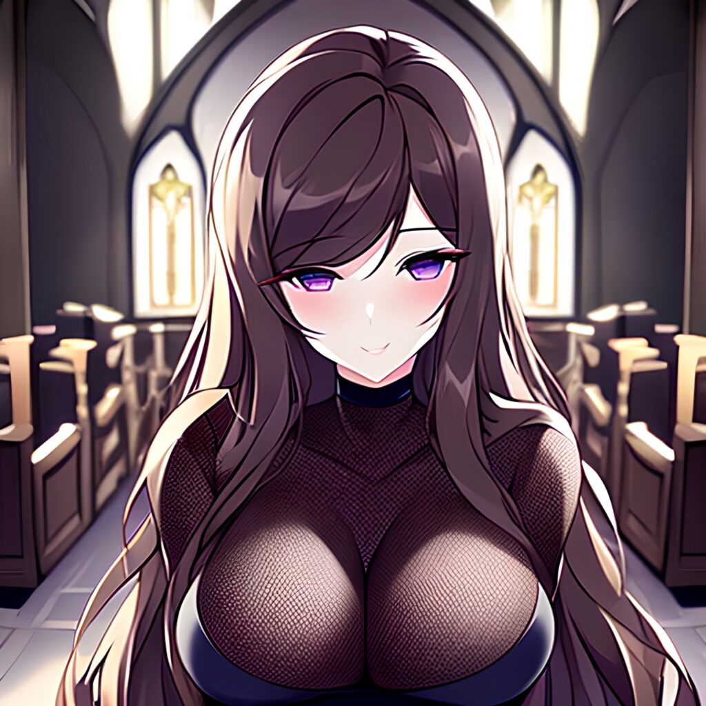 fishnet church messy hair woman brunette long hair 