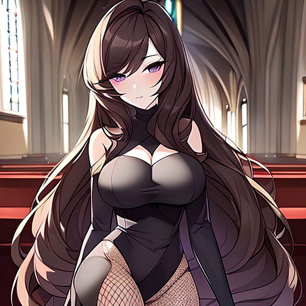 fishnet church messy hair woman long hair brunette 
