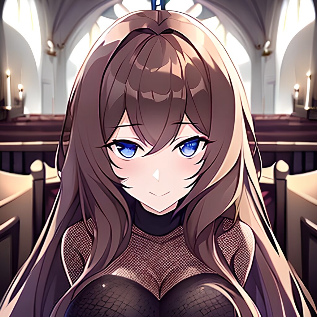 fishnet church messy hair woman long hair brunette 