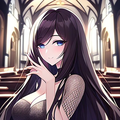 fishnet church messy hair woman long hair brunette 