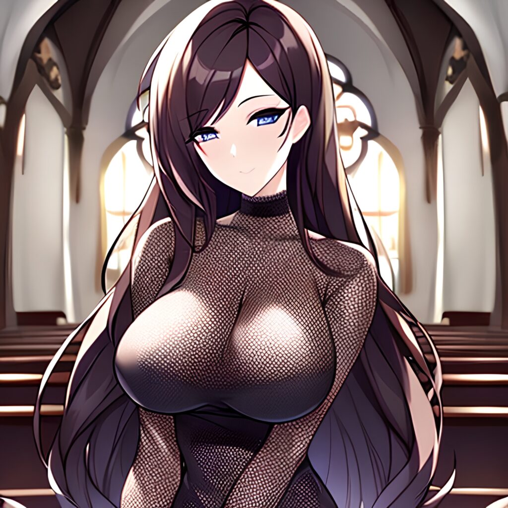 fishnet church messy hair woman long hair brunette