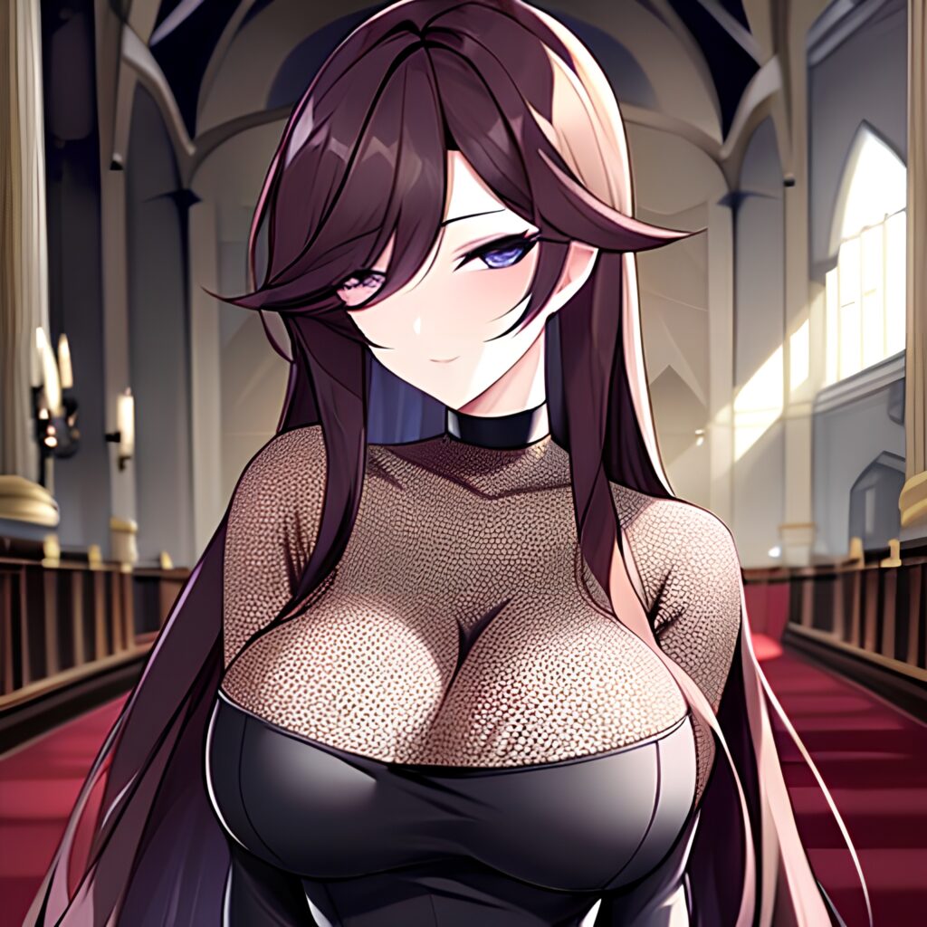 fishnet church messy hair woman long hair brunette