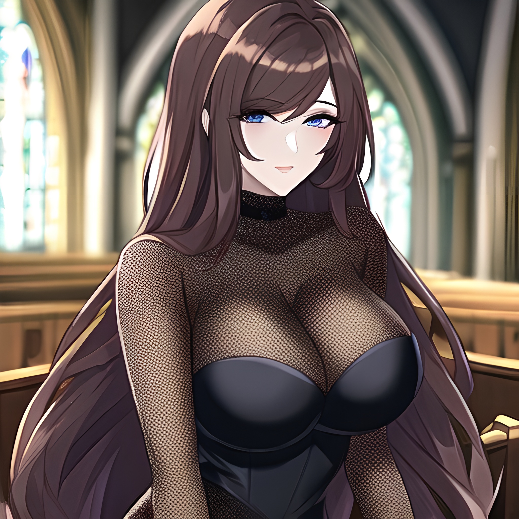 fishnet church messy hair woman long hair brunette