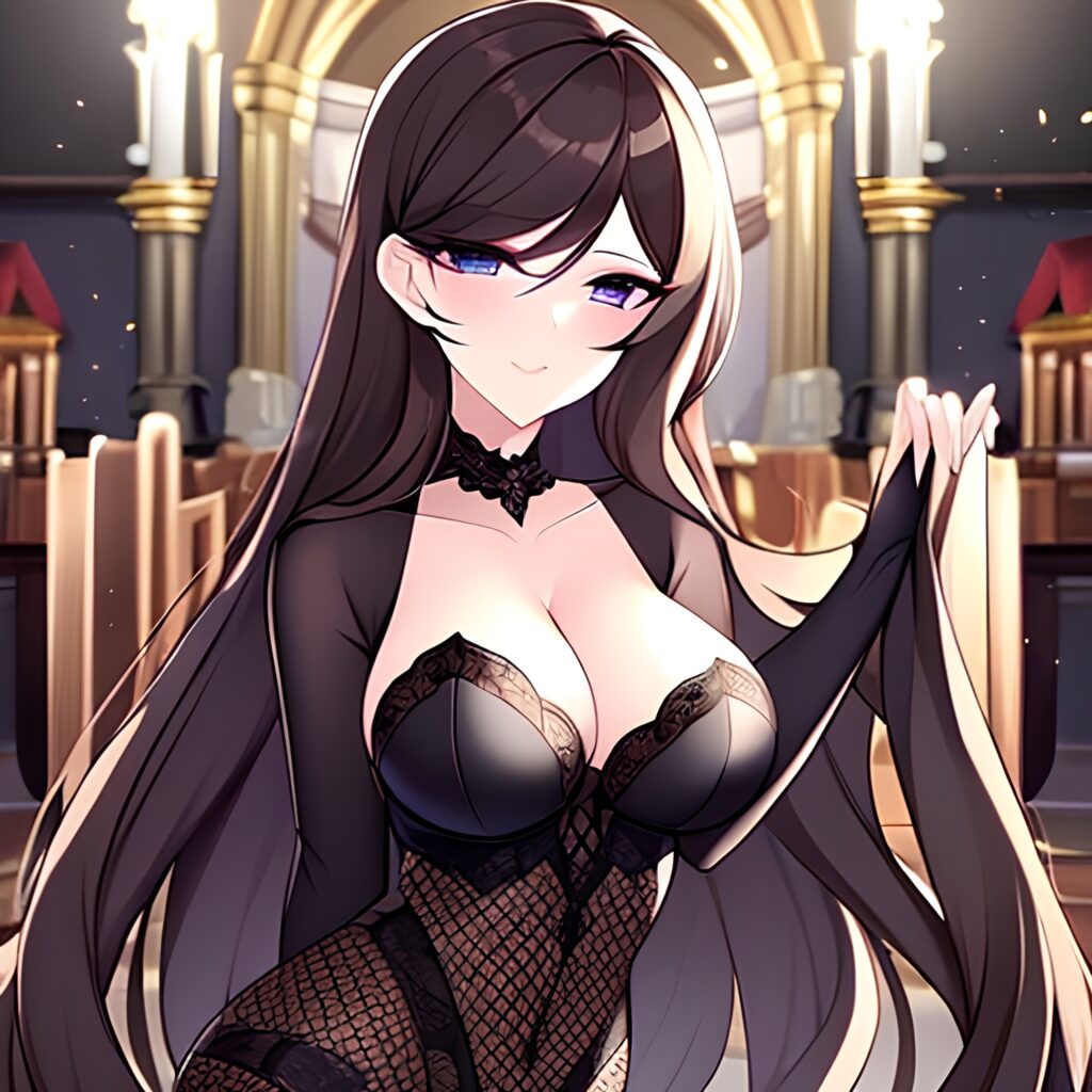 fishnet church woman brunette messy hair long hair