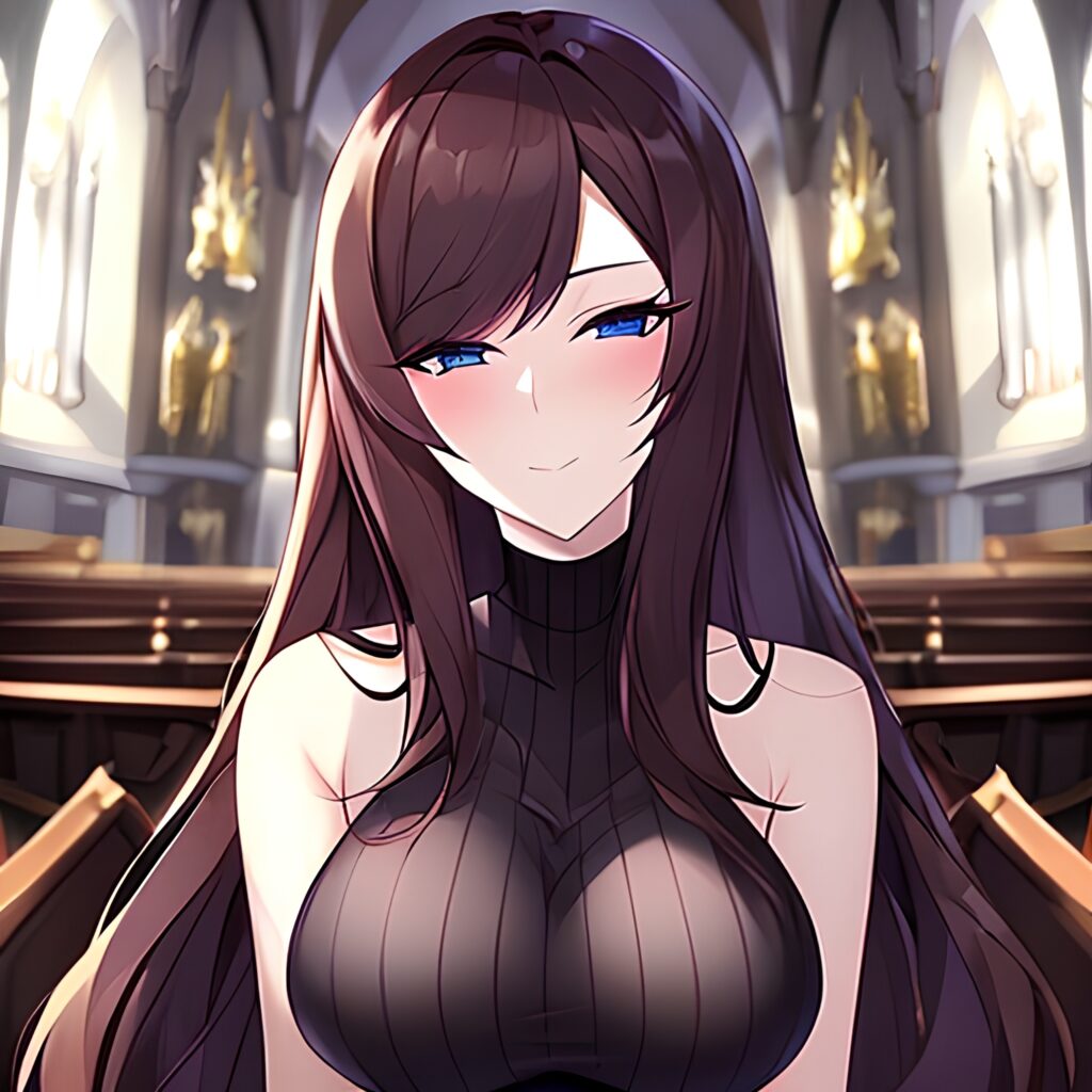 fishnet church woman brunette messy hair long hair 