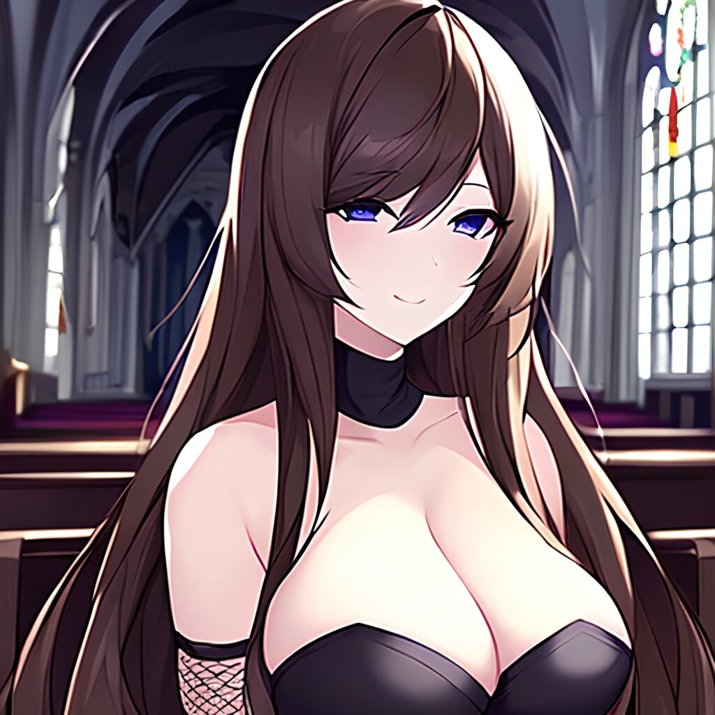 fishnet church woman brunette messy hair long hair 