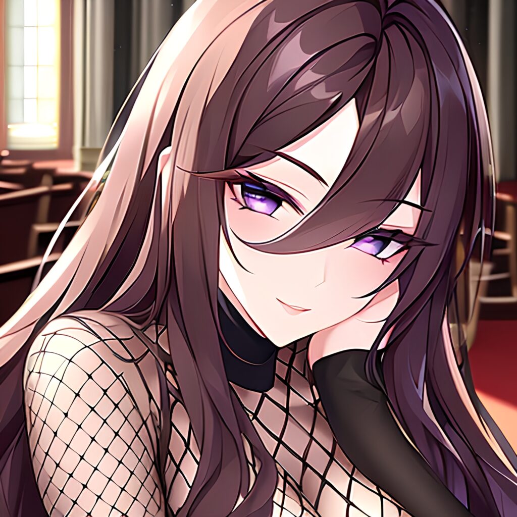 fishnet church woman brunette messy hair long hair