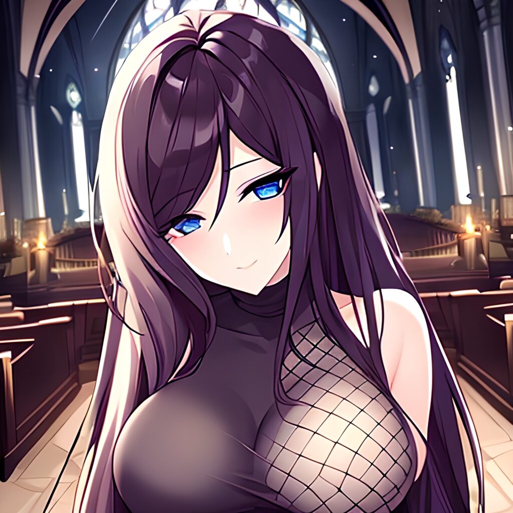 fishnet church woman long hair messy hair brunette 