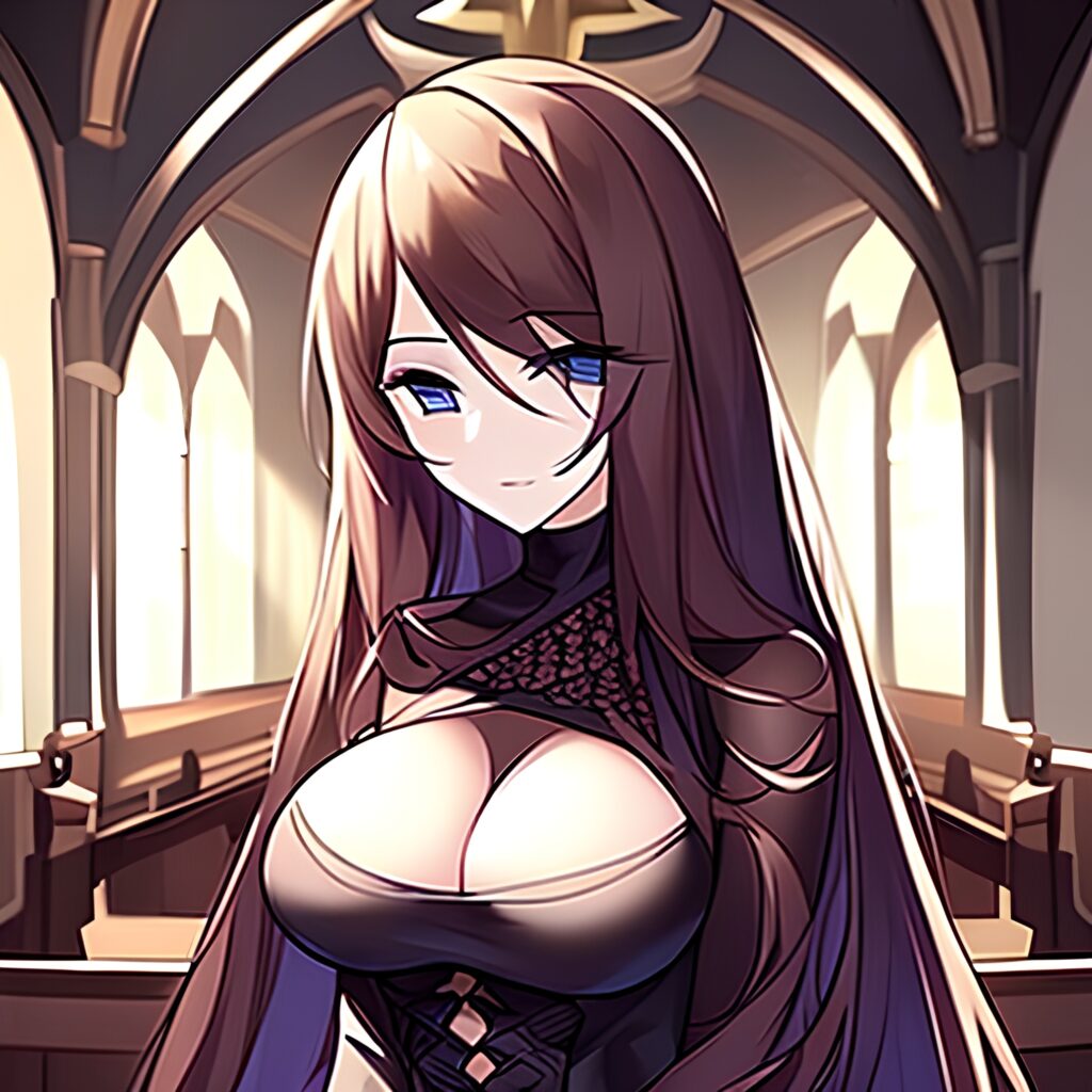 fishnet church woman messy hair brunette long hair 