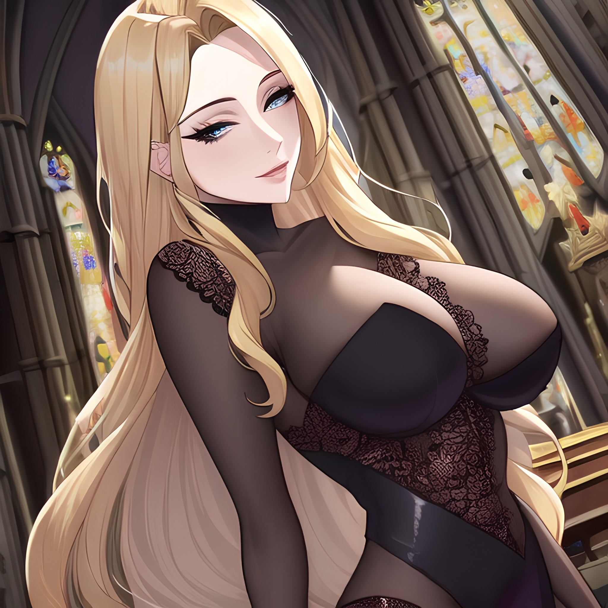 fishnet front view small boobs long hair church woman blonde nude 