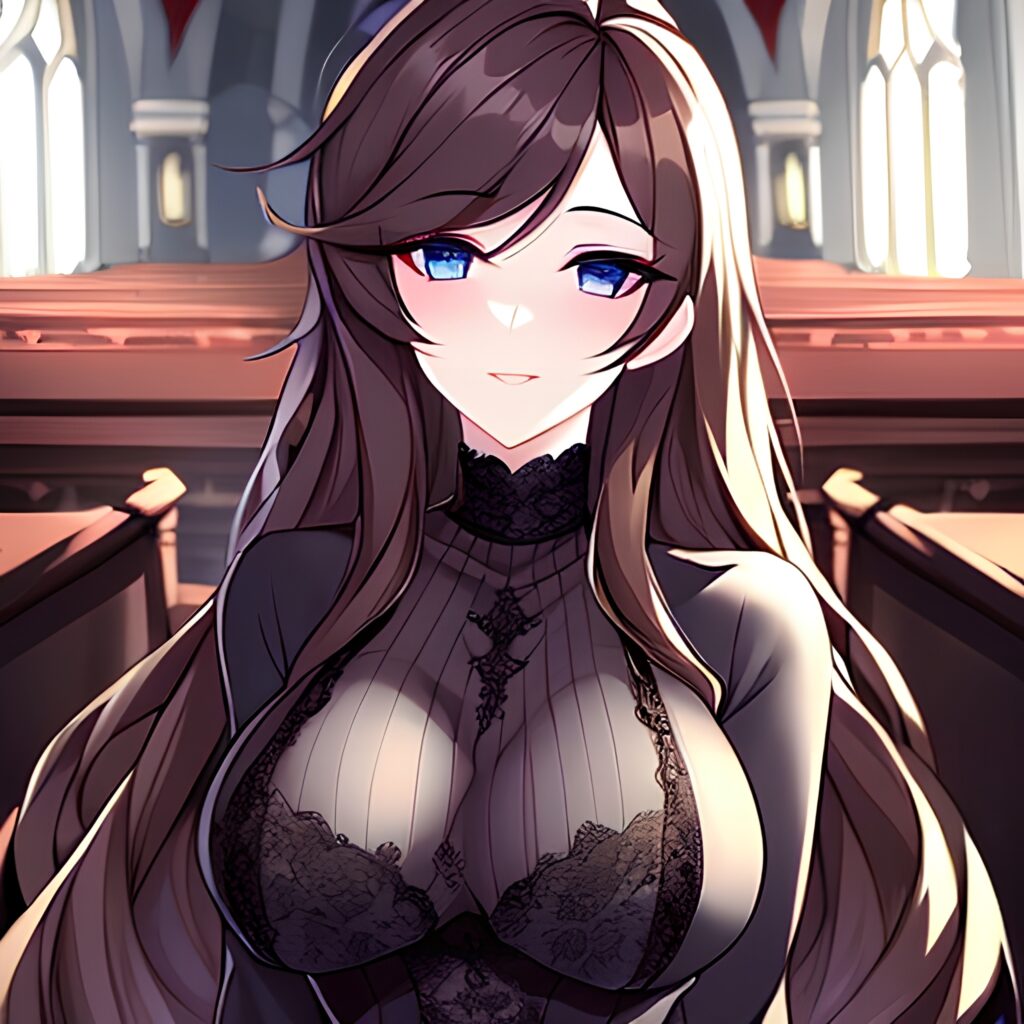 fishnet long hair brunette church messy hair woman 