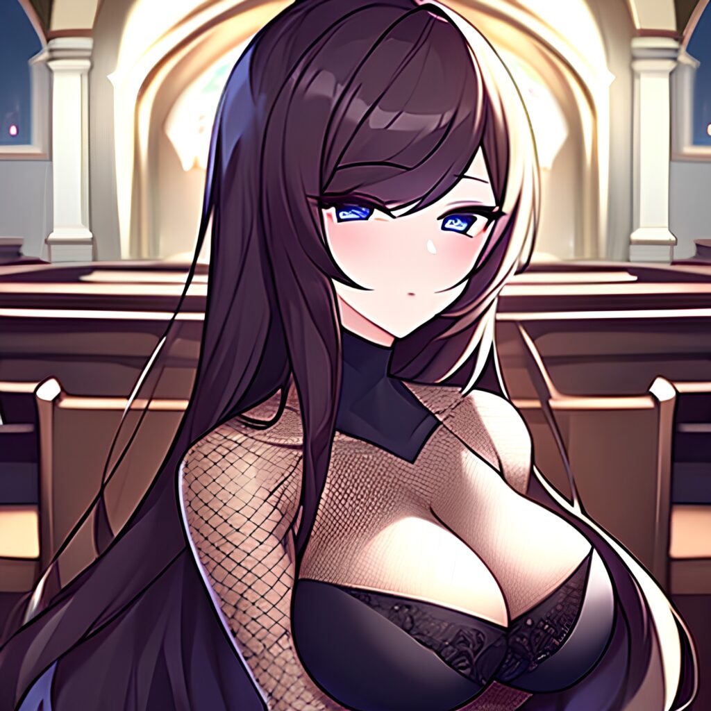 fishnet long hair brunette church messy hair woman 