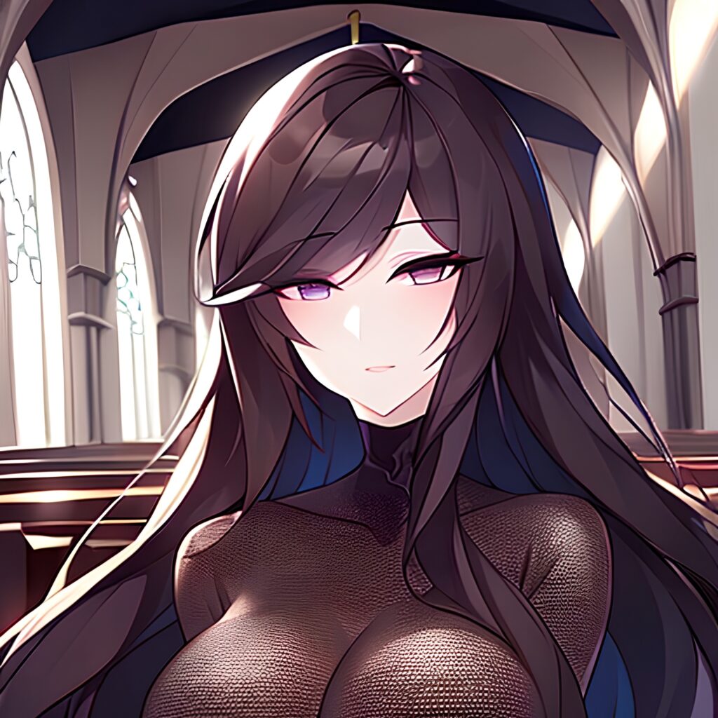 fishnet long hair brunette church woman messy hair 