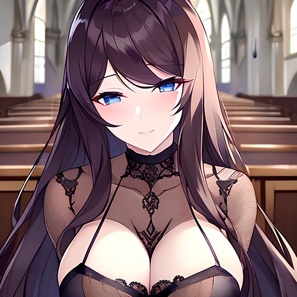 fishnet long hair brunette church woman messy hair 