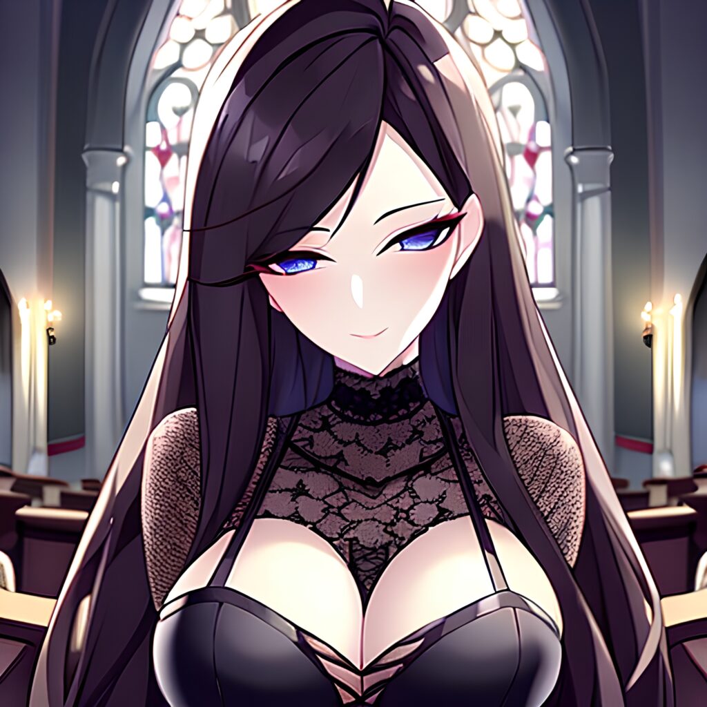 fishnet long hair brunette messy hair church woman 