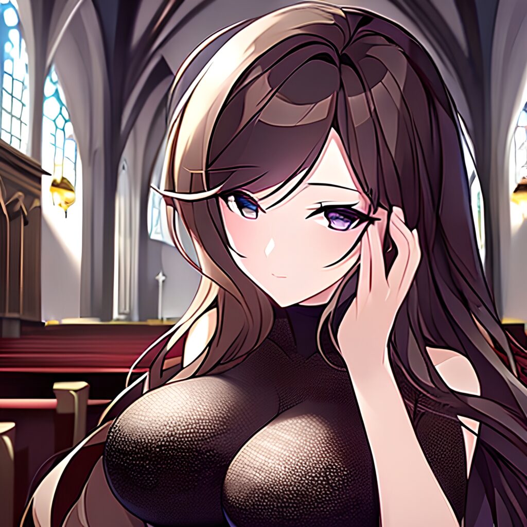 fishnet long hair brunette messy hair church woman 