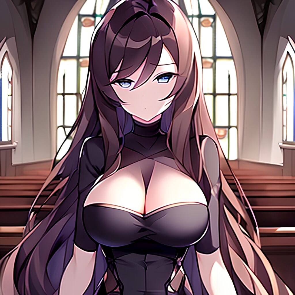 fishnet long hair brunette messy hair church woman 