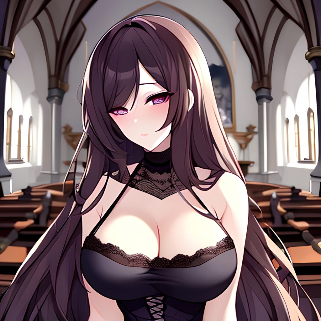 fishnet long hair brunette messy hair woman church 