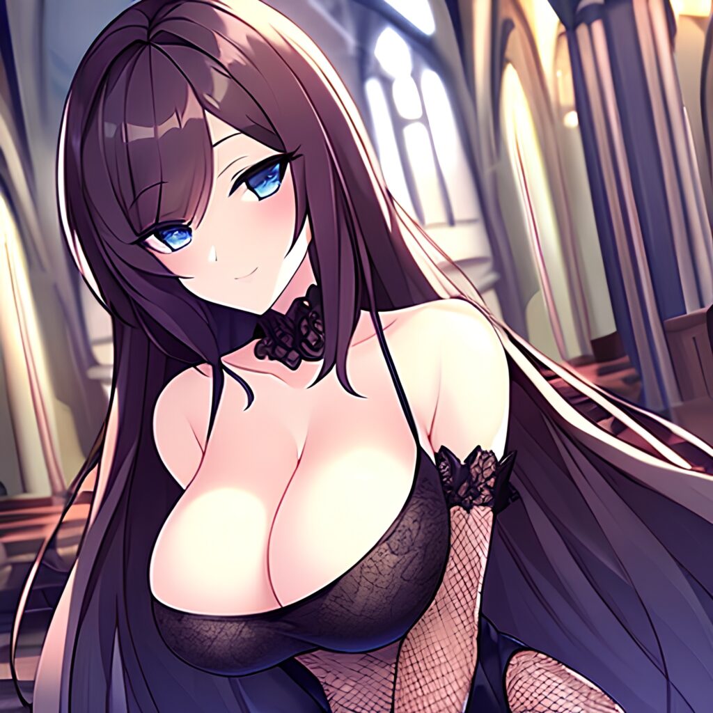 fishnet long hair brunette messy hair woman church 