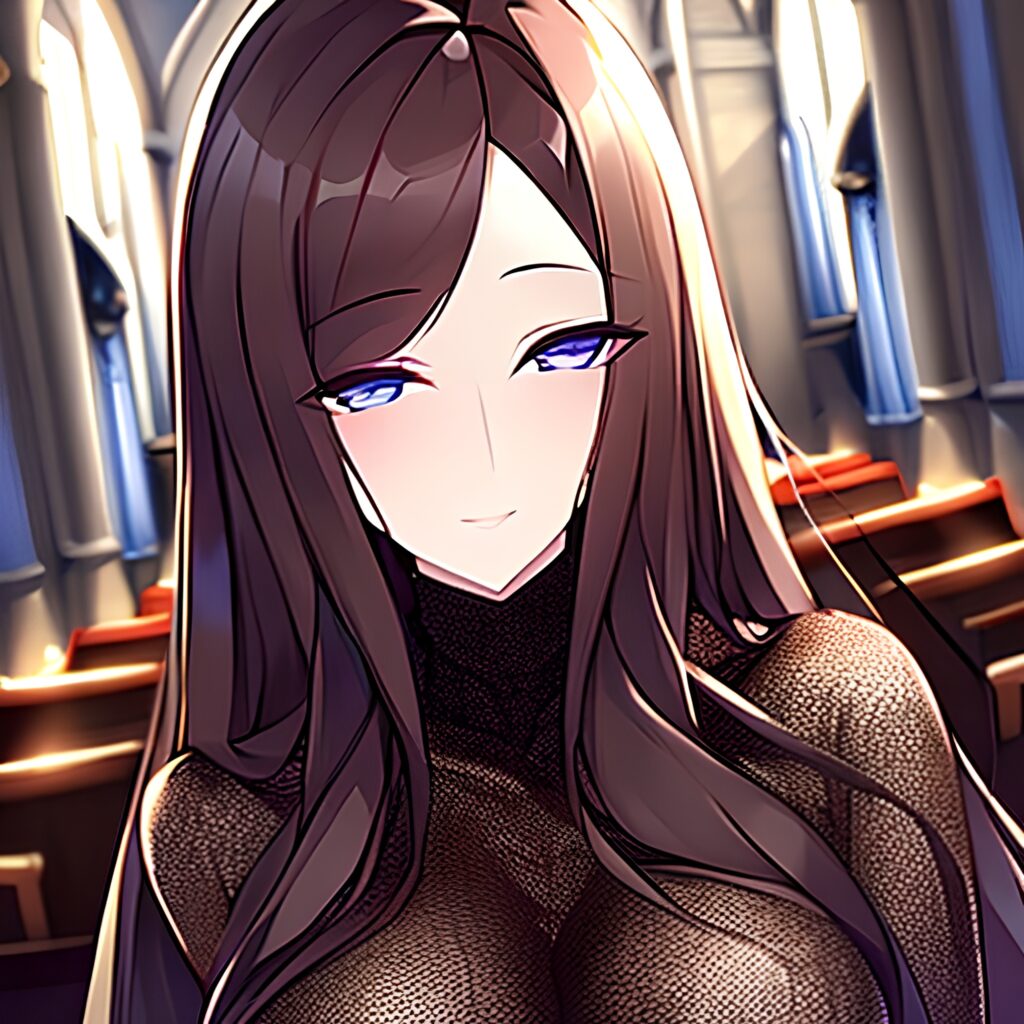 fishnet long hair brunette messy hair woman church 