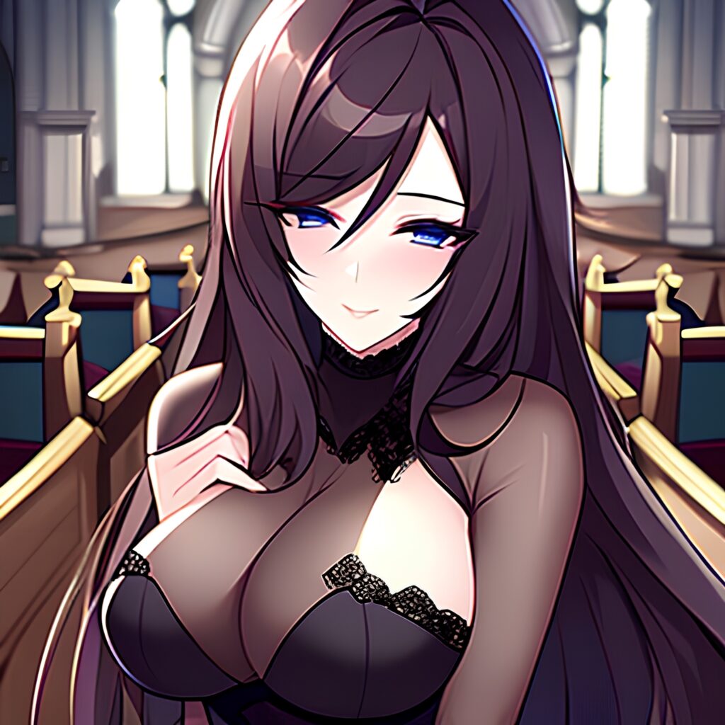 fishnet long hair brunette woman church messy hair 