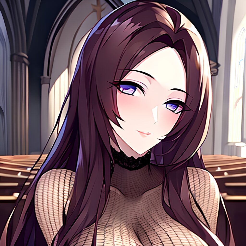 fishnet long hair brunette woman church messy hair 