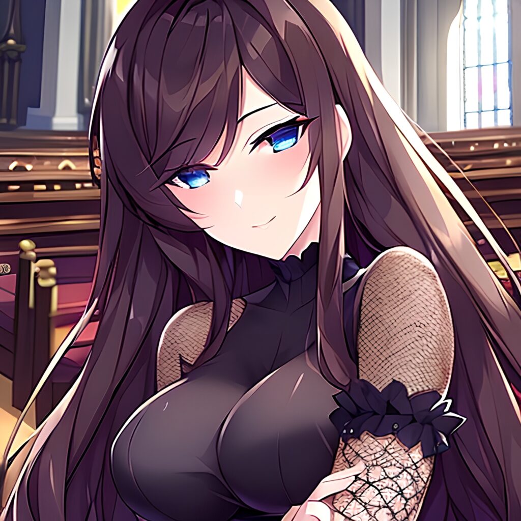 fishnet long hair brunette woman church messy hair 