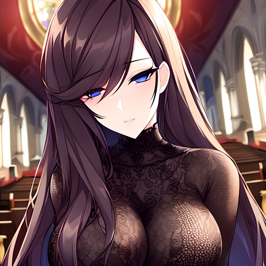 fishnet long hair brunette woman church messy hair 