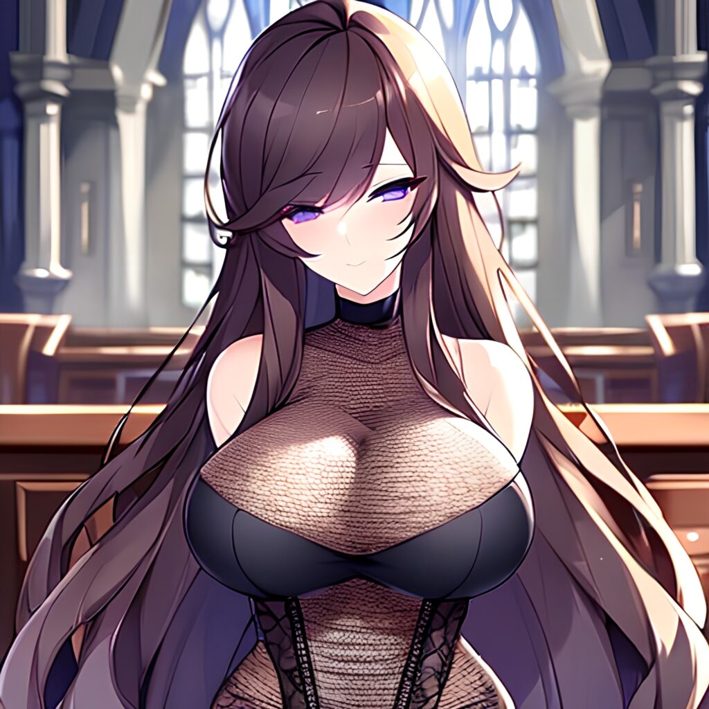 fishnet long hair brunette woman church messy hair