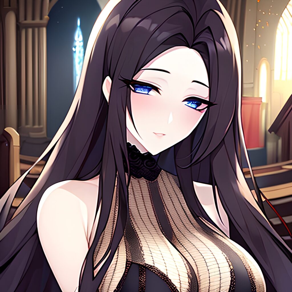 fishnet long hair brunette woman messy hair church 